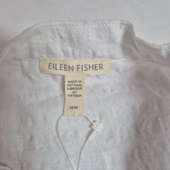 Eileen Fisher Women's Shirt Size M White Mandarin Collar Boxy  Linen-blend (60) - Picture 9 of 12